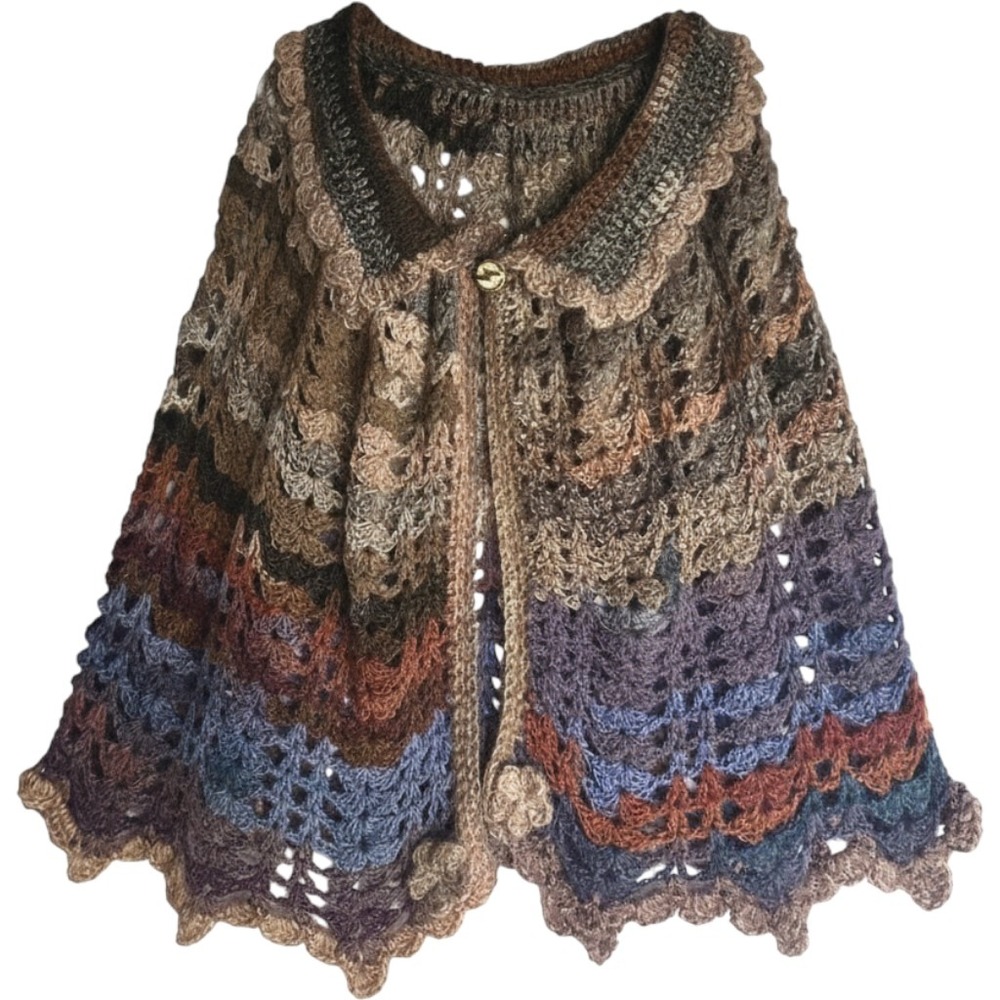 Handmade Crochet Poncho Women OS Collared Gypsy Shawl Cape Fairygrunge Wrap OOAK